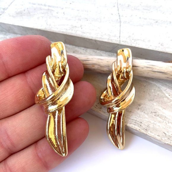 NEW~ Anthropologie Gold Twisted Drop Earrings - Picture 5 of 8
